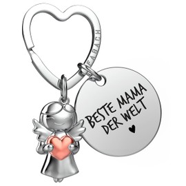 FABACH Best Mum Keyring Guardian Angel Lucky Charm with Heart and Engraving – Best Mum Gifts Keyring – Best Mum Gift Angel Lucky Charm Mother's Day, best mom in the world