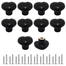 SWZHAI 10 Pcs Black Ceramic Cabinet Knobs, Heart Shaped Drawer Knobs Kitchen Cabinet Dresser Pulls Handles, Decorative Cabinet Door Knobs for Furniture Cupboard Closet