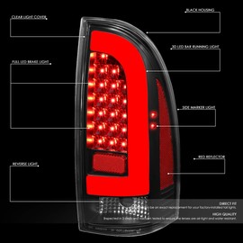 Auto Dynasty Full LED Tail Lights Assembly Compatible with 2005-2015 Toyota Tacoma, 3D LED BAR Rear Brake Lamps Driver and Passenger Side, Black Housing Clear Lens