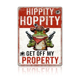 macago Hippity Hoppity Frog Metal Tin Sign Hippity Hoppity Get off My Property Frog No Trespassing Funny Retro Sign For Bar Cafe Warning Wall Decor 12x16 inch