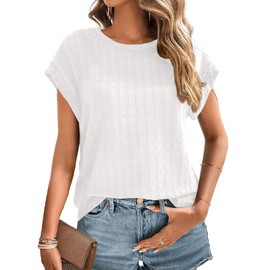 Dokotoo Casual T Shirts for Women Loose Fit Short Sleeve Tees Tops Basic Summer Solid Color Round Neck Cap Sleeve T-Shirts for Women Resort Wear for Women 2025 White X-Large