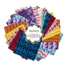 DESEACO 24 Sheets Knitting Wool Texture Decorative Scrapbooking Paper Pad 6x6 Craft Paper Single-Side Card Making Supplies for Junk Journal, Holiday Journaling, Purple, Blue, Pink and Yellow