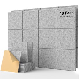 18 Pack Soundproof Wall Panels Self-Adhesive, Square Sound Proof Foam Panels for Wall, High Density Acoustic Panels, Acoustic Panels for Home Office, Reccording Studio 12" X 12" X 0.4" Gray