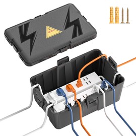 iwillink Large Outdoor Electrical Box (12.6 x 8.6 x 5.1 inch), IP54 Waterproof Extension Cord Cover, Weatherproof with 8 Cable Seal Entry, Power Strip, Timer Outlet Plug, Holiday Light, Black
