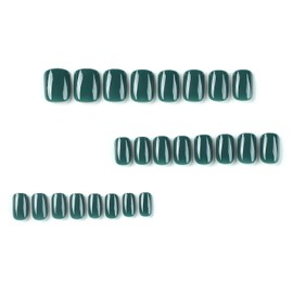 Extra Short Press on Nails Blackish Green Fake Nails Acrylic Square False Nails with Artificial Glossy Designs Full Cover Glue on Nails Stick on Nails for Women Girls
