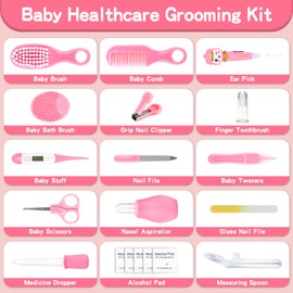 Baby Healthcare and Grooming Kit, Baby Safety Care Set, Baby Electric Nail Trimmer Set Newborn Nursery Health Care Set for Newborn Infant Toddlers Baby Boys Girls Kids (Pink-19 Kits)