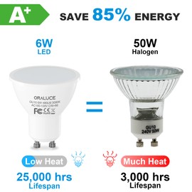 ORALUCE GU10 LED Bulbs, 6 Watt Equivalent to 50W Halogen Light Bulb, Non-dimmable, 3000K Soft White,120 V, 480 Lm, 120° Flood Beam Angle, MR16 Shape for Recessed, Track Lighting, Pack of 6