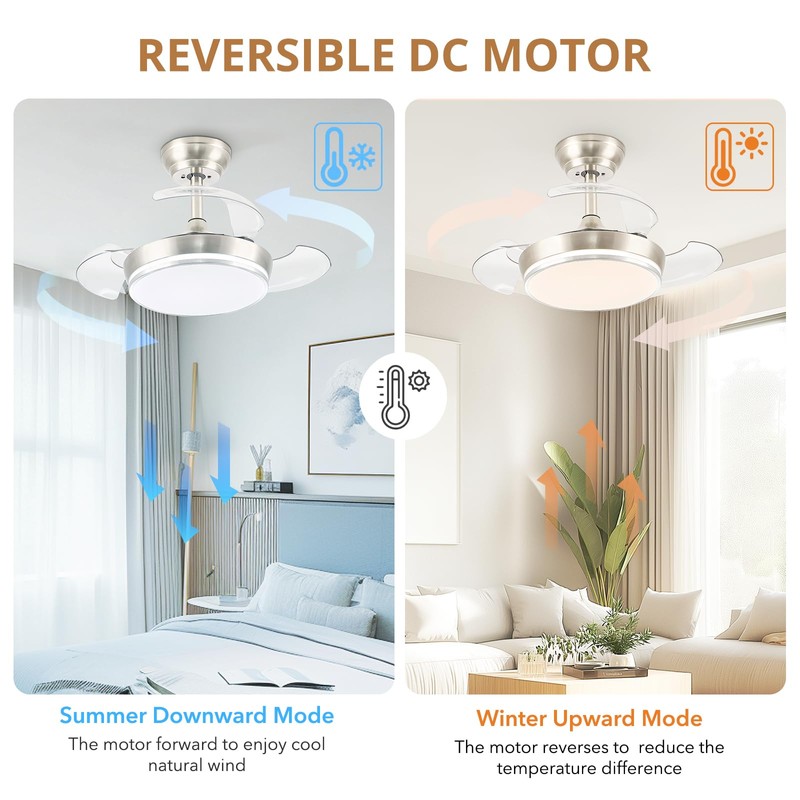 STERREN 30" Retractable Ceiling Fans with Lights, Dimmable LED Ceiling