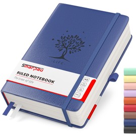 Smarpau Thick A5 Lined Notebook, 320 Pages Ruled Notebook Thick Journal 100gsm No Bleed Paper, Leather Hardcover Journal Notebook for Women Men Work School Office, 14.5 x 21cm - Blue