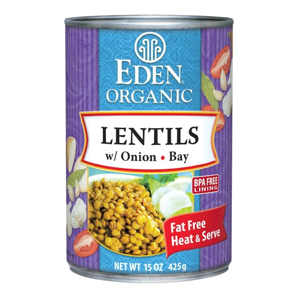 Eden Organic Green Lentils with Onion and Bay Leaf, 15 oz Can (12-Pack Case), Non-GMO, Vegan, Kosher, U.S. Grown, Heat and Serve, Macrobiotic