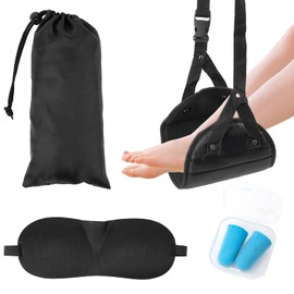 SOOPII Airplane Foot Hammock for Plane Travel, Footrest to Relax Your Feet, Desk Foot Hammock, Travel Foot Rest, Airplane Comfy Foot Hanger,Foot Hammock for Airplane Travel Accessories, Black