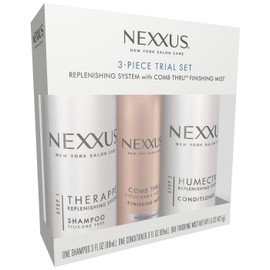 Nexxus Juego de prueba de 3 piezas: un (1) champú terapéutico, un (1) acondicionador humectriz, y un (1) peine a través de la niebla de acabado