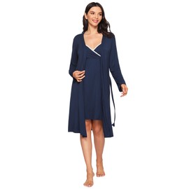 Latuza Women's Viscose Nursing Nightgown and Robe Set, Navy, Large