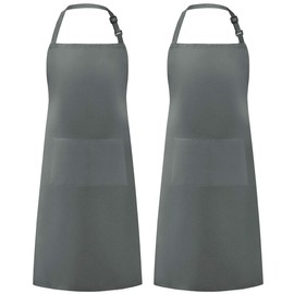 Syntus 2 Pack Adjustable Bib Apron Waterdrop Resistant with 2 Pockets Cooking Kitchen Aprons for BBQ Drawing, Women Men Chef, Grey
