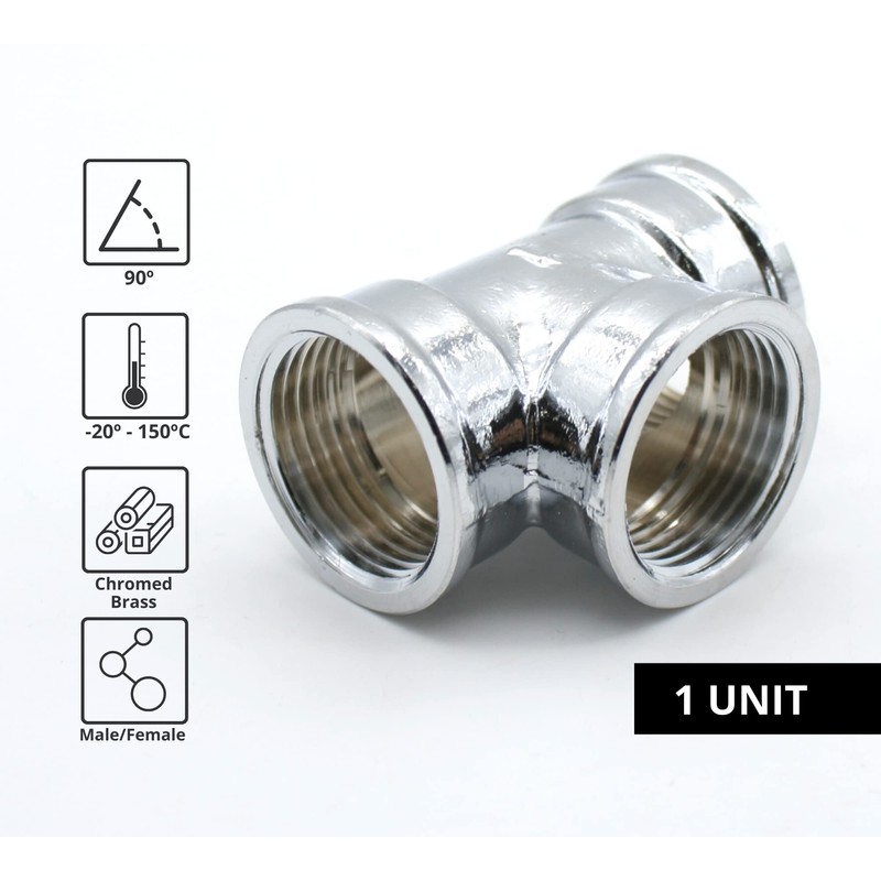 DOJA Barcelona Chrome-plated brass T-piece, 3/4 inch, brass distributor for