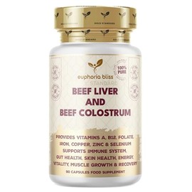 Grass Fed Beef Liver & Beef Colostrum Capsules 1500mg (90 Pills, 500mg Each), Energy, Digestion, Detoxification Non-GMO, Freeze Dried, Pasture Raised Undefatted in New Zealand No Hormones or Chemicals