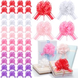 Poen 48 Pcs 6 Inch Large Valentine's Day Pull Bows Valentine's Gift Bow Matte Gift Wrap Bows and Ribbon Bows for Wrapping Boxes or Valentine's Party Decorations, Valentine's of Gift Party Decorations