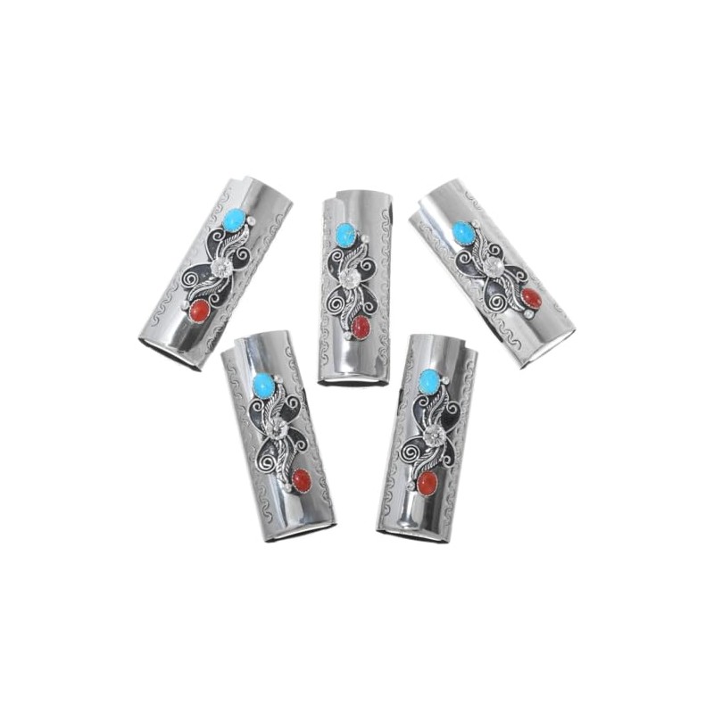 Navajo Turquoise Silver Lighter Case Cover With Red Coral and