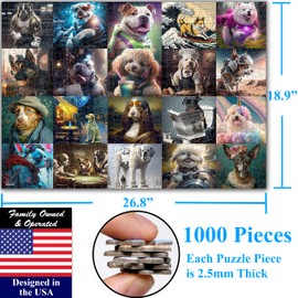 Think2Master Funny Dogs 1000 Pieces Jigsaw Puzzle Featuring heartwarming Puppies and Dogs. Fun for Teens, Seniors & Families. Great Gift for Kids Ages 13+ Size: 26.8” x 18.9