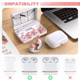 AirPods Pro 2nd Generation/1st Generation Earbuds (8 Earbud mounting Slots with Noise-canceling Holes and Built-in dust mesh), USB-C Charging Cradle, and Cleaning kit. 4 Pairs (XS/S/M/L), Pink