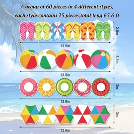 FYSUIMU 69Ft Hawaiian Bulletin Board Border Beach Ball Swimming Ring Parasol Flip Flops Adhesive Border Trim for Summer Classroom Chalkboard Wall Decor
