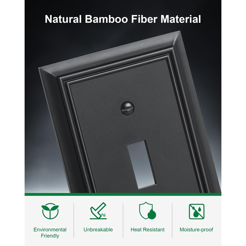 4-Pack Single Toggle Light Switch Cover Plate, Durable Natural Bamboo
