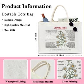 Chamomile Large Beach Bag For Women, Floral Tote Bag Aesthetic Tote Bag Canvas Reusable Grocery Beach Bag for Friends Coworkers Travel Essentials Inspirational Gifts for Christmas Thanksgiving Day -01