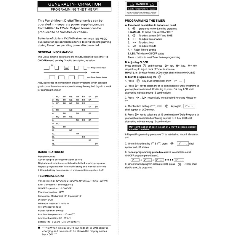 Baomain Timer Switch KG316T-II 220V DIN-Rail LCD Micro-Computer Electric Power