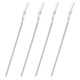 Tenedor de postre de frutas de acero inoxidable de 22 cm, tenedor de helado de ensalada de pepinillo con mango largo redondo y sólido, juego de 4 unidades, plateado