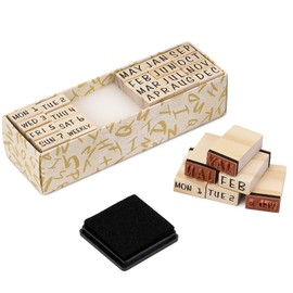 Toptime Wooden Stamps, 20 PCS Stamp Set - Month, Week and Weekly, Vintage Mini Rubber Stamps with Ink Pad, Date Stamp with Paper Box, Stamp Kit for Planner, Bullet Journal, Crafting, Scrapbooking