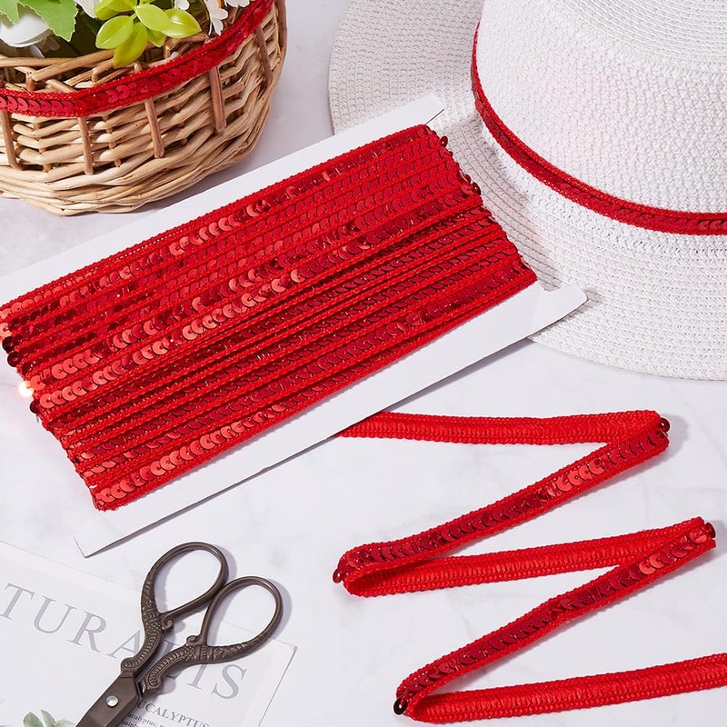 CABODYALS 10M Red Glitter Sequin Trim Single Row Braid Ribbon