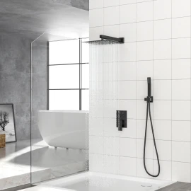 Matte Black 12-Inch Wall Mounted Square Bathroom Set Dual Shower Head with Rough-in Valvecolor: as Pic Color