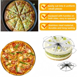 WQHLONGBO 8-Slice Stainless Steel Pie Cutter Press, Circle Pie Cutter with Side Handles, Non Stick Pie Cutting Divider, Creates Beautifully Uniform Slices of 8 Pie.