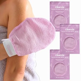 Glowxie Exfoliating Glove and Body Mitt (3x Pack) - Naturally Removes Dead Skin Leaving Smoother Skin - Double Sided - Targets Keratosis Pilaris, Congested Skin, Acne, Ingrown Hairs & Fake Tanning