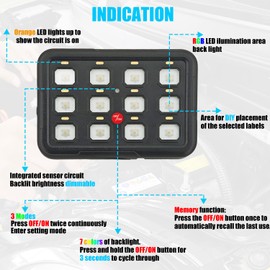 SPJIUQI 12 Button Switch Panel Auxiliary LED Light Control for Jeep SUV ATV UTV Offroad Auto Dimmable Toggle Momentary Pulsed 80A SSR Circuit Control IP65 12 Gang RGB Switch Panel