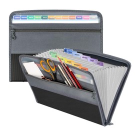 Carpeta Organizadora de Documentos, Folder con 13 Bolsillos Plastico, Organizador de Archivos Expandible con Etiquetas Adhesivas, Archivero Acordeon Tamaño Carta Portatil para Factura, Recibo(Negro)