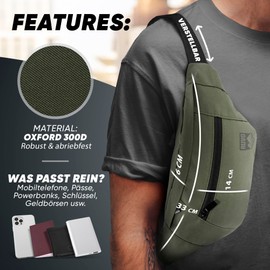 RUVO® Bum Bag for Men and Women | Stylish Belt Bag for Maximum Storage Space | 4 Compartments Each with Zip | Suitable for All Activities, olive, bum bag