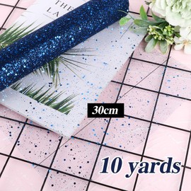 BHGT Tulle Fabric 30 cm 9 m Decorative Fabric Tulle Roll Table Runner with Glitters Tulle Fabric Table Runner Tulle Ribbon for Wedding Communion Christmas Festival Dark Blue