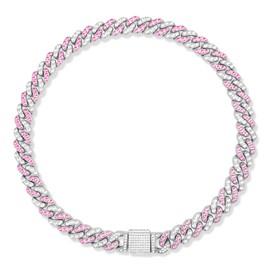Dog Chain Silver Cuban Collars,Walking Silver Dog Metal Chai Collar with Design Secure Buckle,Pet Cuban Crystal Collar Necklace Accessories for Small Medium Large Dogs Cats (Sliver-Pink, 16inch)