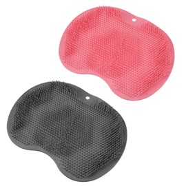 2PACK Shower Foot Scrubber Mat,Wall Mounted Back Scrubber Silicone Bath Massager Cushion Brush with Non-Slip Suction Cups,Foot Scrubber for Use in Shower for Improve Skin Exfoliation(Grey&Pink)