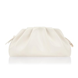 Milisente Women's Clutch Cloud Pleated Evening Bag Elegant Bag Small Handbag PU Leather Shoulder Bag for Wedding with Zip, beige
