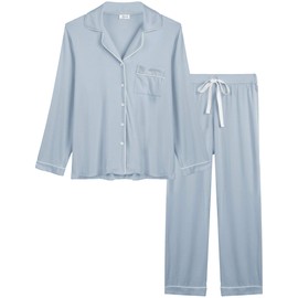 Joyaria Women's Long Soft Bamboo Pyjamas with Button Placket Long Sleeve Two Piece Leisure Suit - m