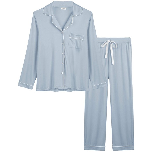 Joyaria Women's Long Soft Bamboo Pyjamas with Button Placket Long