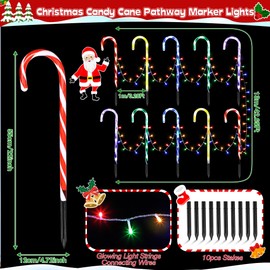 ElectricWise 10 in 1 Christmas Candy Cane Lights with Stakes, 22 Inch 8 Modes Christmas Candy Cane Pathway Marker Lights with Timer for Xmas Walkway Yard Lawn Outdoor Decor (Multicolor)
