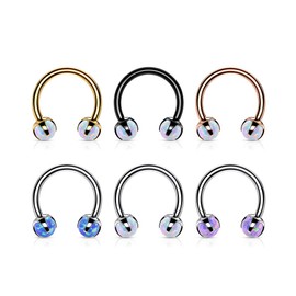 Amelia Fashion 16 Gauge Claw Set Opal Internally Threaded 316L Surgical Steel Horseshoes for Cartilage, Daith, Eyebrow, Septum and More (Choose Color) (Steel/Opal White)