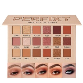 18 Color Natural Eyeshadow Palette – Soft Matte Shimmer & Glitter Finish with Built-In Concealer Shade – Ultra-pigmented Blendable Mauve Brown Nude Eyeshadow Palette, Cream Eyeshadow for Older Women