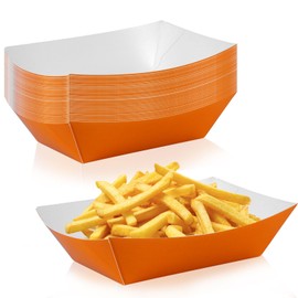 24 Pcs Orange Paper Food Tray Sturdy Disposable Food Boats Nacho Plates Disposable Serving Snack Trays for Catering, Party Birthday Supplies, and Food Service (Orange)
