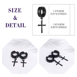 feilok Men's Unisex Creole Earrings Stainless Steel Classic with Cross Pendant Earrings Ear Piercing for Men Women, Stainless Steel