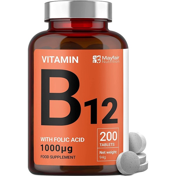 Vitamin B12 Supplements with Folic Acid - 200 Tablets of