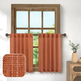 Pitalk Burnt Orange Boho Country Kitchen Curtains 36 Inch Length for Small Window Coverings 2 Panels Back Tab Pocket Semi Translucent Linen Sheer Short Curtains for Bathroom Laundry Room 3ft 30x36